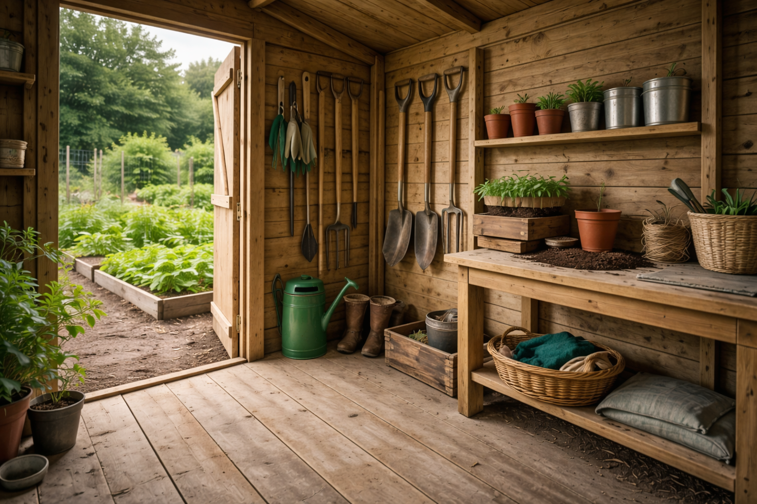 An organised allotment shed with shelter