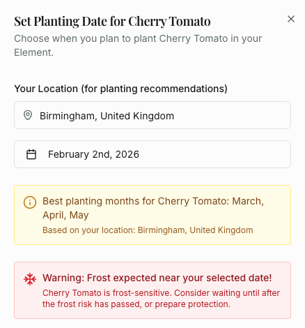 Viewing upcoming weather and frost risk alongside your February planting decisions